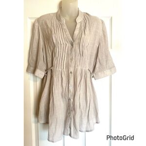 Metro Soft Gray Button-Front Pintuck  Shirt